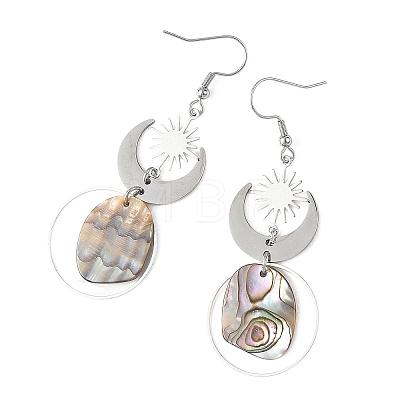 201 Stainless Steel & Natural Paua Shell Pendants Dangle Earrings EJEW-JE07456-02-1