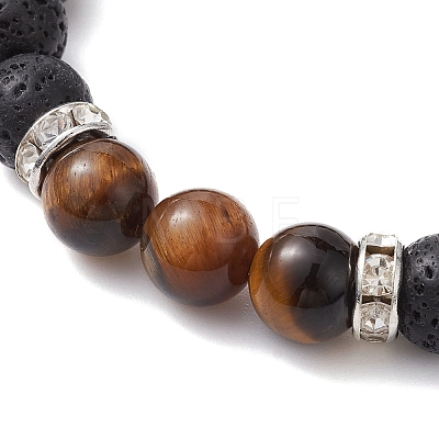 Natural Lava Rock & Tiger Eye Braided Bead Bracelets BJEW-JB09729-02-1