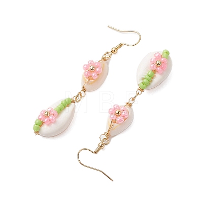 Cowrie Shell Flower Dangle Earrings EJEW-MZ00250-1