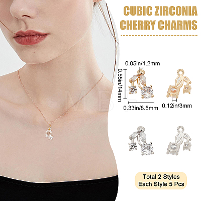 10Pcs 2 Colors Rack Plating Brass Clear Cubic Zirconia Charms ZIRC-BBC0001-03-1