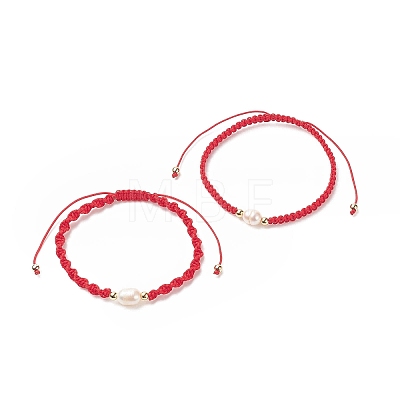 2Pcs 2 Style Natural Pearl Braided Bead Bracelets Set with Nylon Cord for Women BJEW-JB09141-01-1