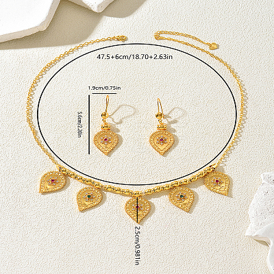 Bohemian Brass Micro Pave Cubic Zirconia Teardrop Charm Necklace & Earrings Sets for Women OD4014-1