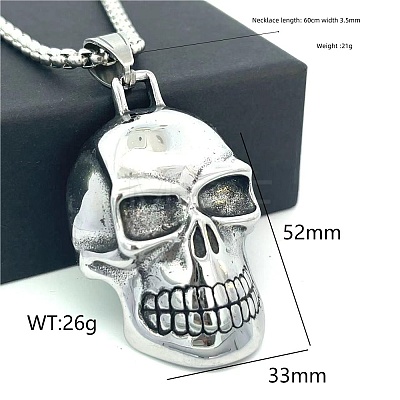 Hip Hop Style 304 Stainless Steel Skull Pendant Necklaces for Men JD7188-1