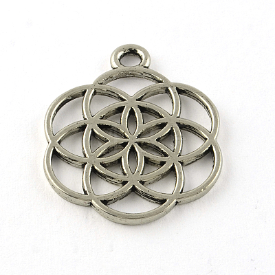 Tibetan Style Flower Alloy Pendants X-TIBEP-R345-38AS-RS-1