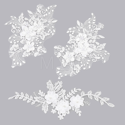 2 Pairs 2 Style 3D Flower Polyester Embroidery Sew on Flower Appliques PATC-CA0001-09-1