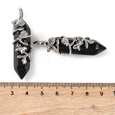 Natural Obsidian Double Terminal Pointed Pendants G-C144-03P-11-1