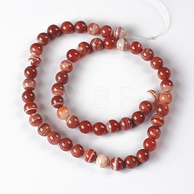Natural Red Stripe Agate Beads Strands G-F425-32-8mm-1