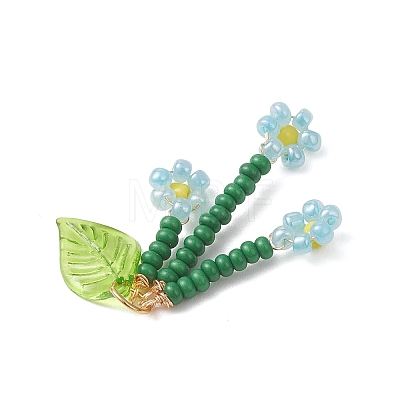 Glass Seed Beaded Flower Pendants PALLOY-MZ01194-01-1