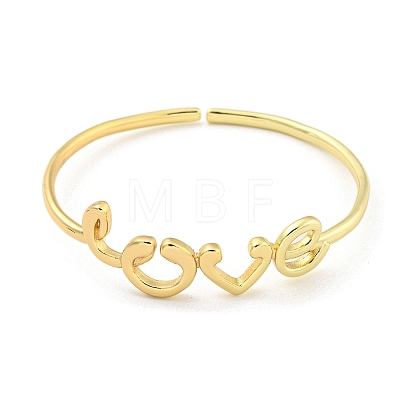 Word Love Brass Open Cuff Bangles for Women BJEW-Z062-15G-1