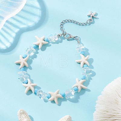 Synthetic Turquoise & Opalite & Glass Seed Bead Bracelets for Women BJEW-JB13228-1