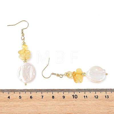 Natural Citrine/Natural Amethyst/Natural Rose Quartz/Natural Amazonite Chip & Natural Keshi Pearl Dangle Earrings EJEW-JE07445-1