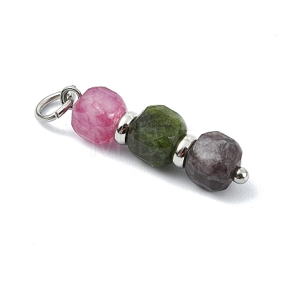3Pcs 3 Styles Natural Multicolor Tourmaline Beads Pendants PALLOY-JF05292-02-1