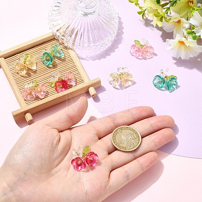 8Pcs 4 Colors Glass & Acrylic Pendants PALLOY-YW00215-1