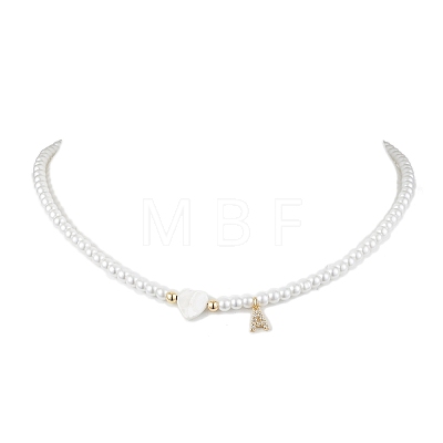 Brass Micro Pave Grade AAA Cubic Zirconia Letter Pendant Necklaces NJEW-JN04771-01-1