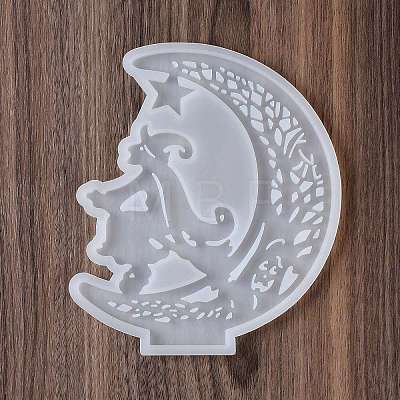 Halloween Theme DIY Moon with Witch Display Decoration Silicone Molds DIY-G058-E01-1