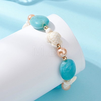 Synthetic Turquoise & Acrylic & Glass Pearl Beaded Stretch Bracelets for Women BJEW-JB13784-1