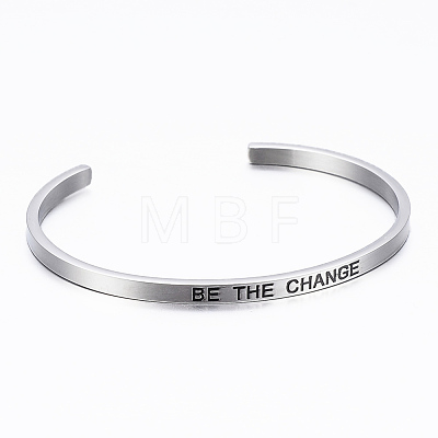 304 Stainless Steel Inspirational Cuff Bangles BJEW-K173-13P-1