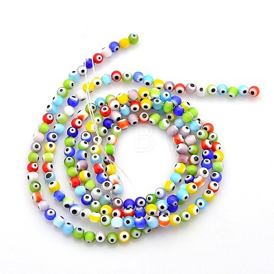 Handmade Evil Eye Lampwork Round Bead Strands X-LAMP-J031-4mm-M-1