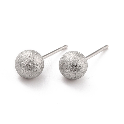 201 Stainless Steel Textured Ball Stud Earrings STAS-Z039-01C-P-1