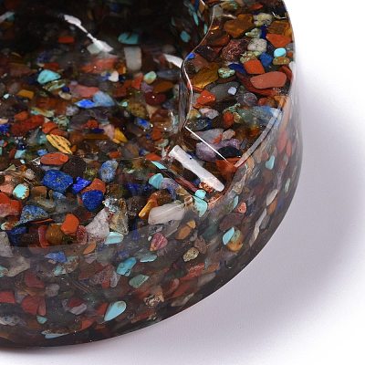 Resin with Natural Mixed Stone Chip Stones Ashtray DJEW-F015-05A-1