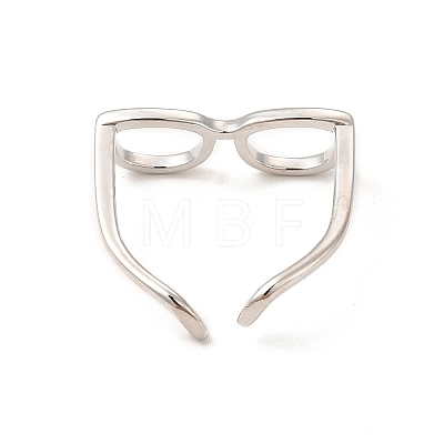 Brass Glasses Frame Open Cuff Ring for Women X-RJEW-F140-140P-1