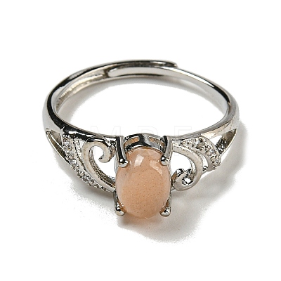 Oval Natural Sunstone Adjustable Rings RJEW-Q818-01P-02B-1