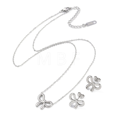 Non-Tarnish 304 Stainless Steel Bowknot Necklaces & Studs Earrings Set for Women NJEW-K276-03P-1