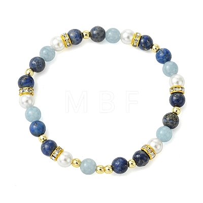 Natural Lapis Lazuli & Dyed Quartz & Non-magnetic Synthetic Hematite & Shell Pearl Beaded Bracelets for Women BJEW-JB13895-01-1