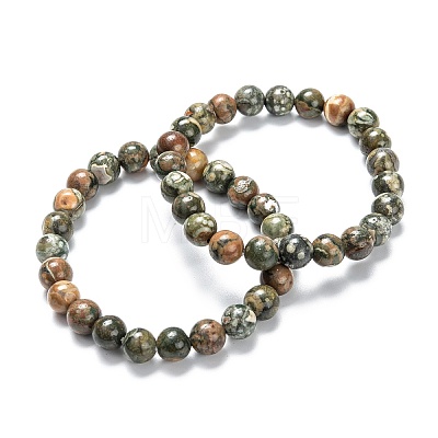 Natural Rhyolite Jasper Stretch Beaded Bracelets G-A185-01S-1