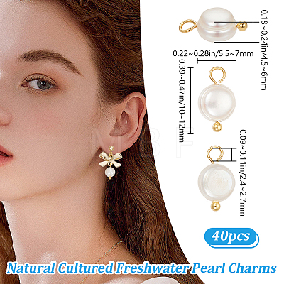 Beebeecraft 40Pcs Natural Cultured Freshwater Pearl Oval Charms PALLOY-BBC0001-03-1