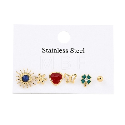 304 Stainless Steel Rhinestone Stone Dyeing Stud Earrings EJEW-S224-04G-07-1