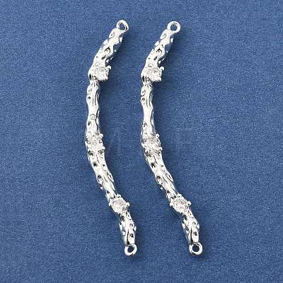 Brass Micro Pave Clear Cubic Zirconia Textured Curved Stick Links Connector Charms KK-Z156-18S-1