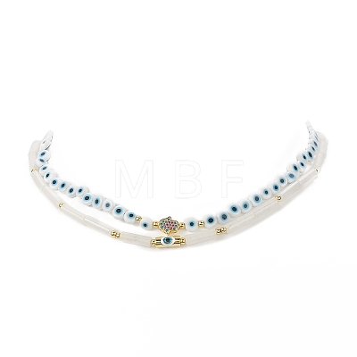 2Pcs 2 Style Natural White Jade & Lampwork Evil Eye Beaded Necklaces Set NJEW-JN04172-1