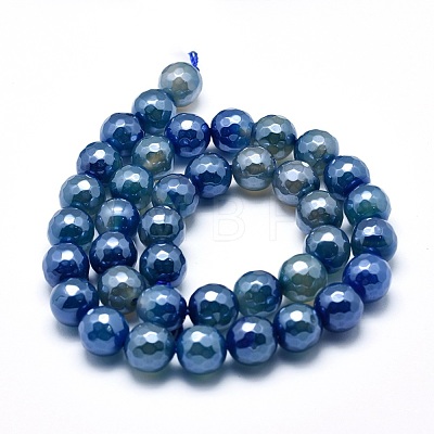 Electroplated Natural Agate Beads Strands G-O164-14-6mm-1