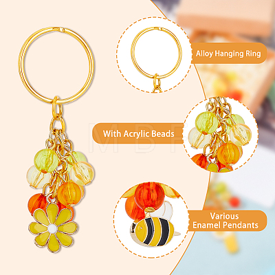 1 Set Flower/Bee/Orange Juice Alloy Enamel Pendant Keychain KEYC-FH0001-38A-1