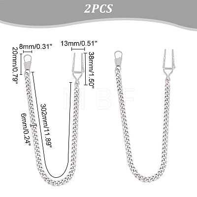 Unicraftale 2Pcs Titanium Steel Clip Pocket Watch Chain DIY-UN0003-64-1