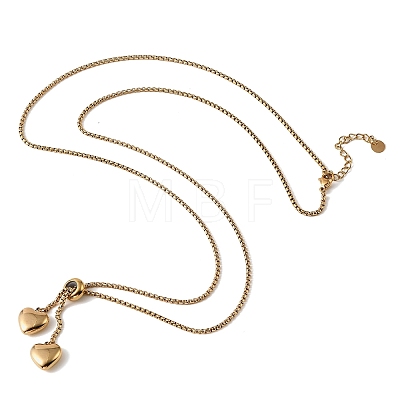 Adjustable 304 Stainless Steel Double Heart Pendant Box Chain Lariat Necklaces for Women NJEW-D327-01G-1