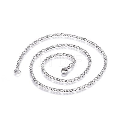 304 Stainless Steel Figaro Chain Necklaces STAS-L221-28P-1