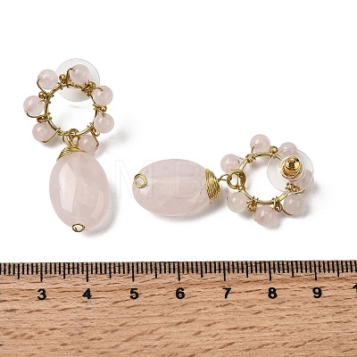 Natural Rose Quartz Dangle Stud Earrings EJEW-G454-01G-05-1