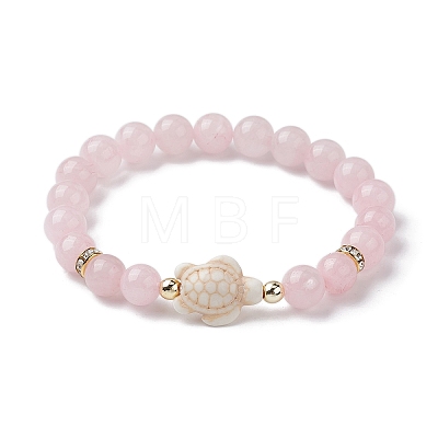 Tortoise Synthetic Turquoise & Natural Rose Quartz Stretch Bracelets for Women BJEW-JB10106-02-1