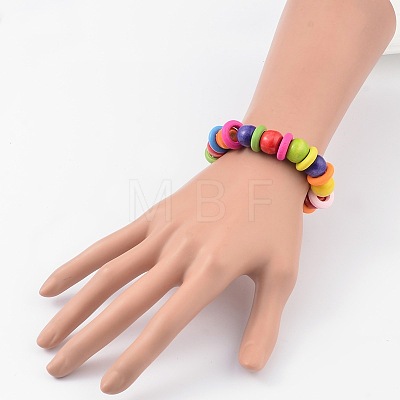 Kids Bracelets Wood Beaded Stretch Bracelets BJEW-JB02027-1
