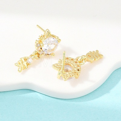 Brass Micro Pave Cubic Zirconia Dangle Stud Earrings EJEW-F405-24G-02-1