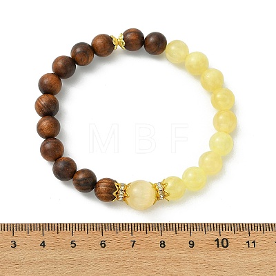 Natural African Padauk Wood & Golden Silk Jade Beaded Stretch Bracelets for Women BJEW-JB14100-01-1
