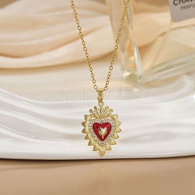 Brass Micro Pave Clear Cubic Zirconia Enamel Sacred Heart Pendant 304 Stainless Steel Cable Chain Necklaces WGB424C-03-1