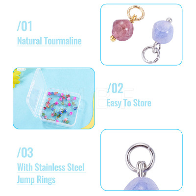 30Pcs 3 Styles Natural Colorful Tourmaline Dice Charms PALLOY-TA00370-1
