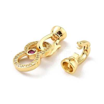 Rack Plating Brass Micro Pave Clear & Camellia Cubic Zirconia Fold Over Clasps KK-E034-57G-1