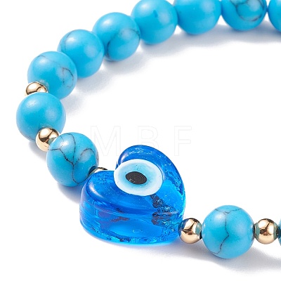Gemstone & Lampwork Heart Evil Eye Beaded Stretch Bracelet for Women BJEW-JB08392-1