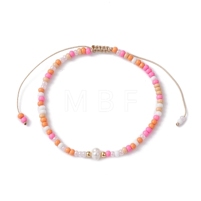 Natural Pearl & Glass Seed Braided Bead Bracelets BJEW-JB09532-1