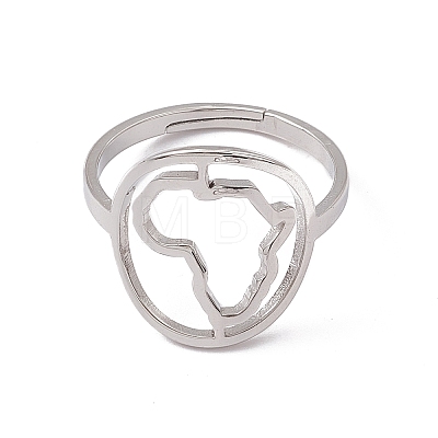 201 Stainless Steel Hollow Out Africa Map Adjustable Ring for Women RJEW-C045-04P-1