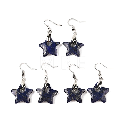 Natutal Dyed Lapis Lazuli Dangle Earrings EJEW-F343-C05-1